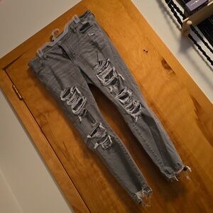 American Eagle High Level Stretch Gray Distressed Jeggings Size 16 Regular
